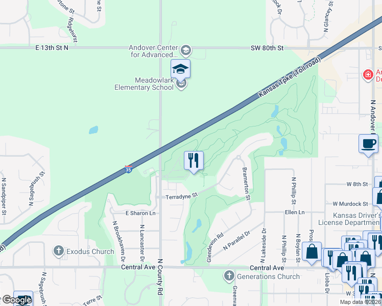 map of restaurants, bars, coffee shops, grocery stores, and more near 1400 Terradyne Street in Andover