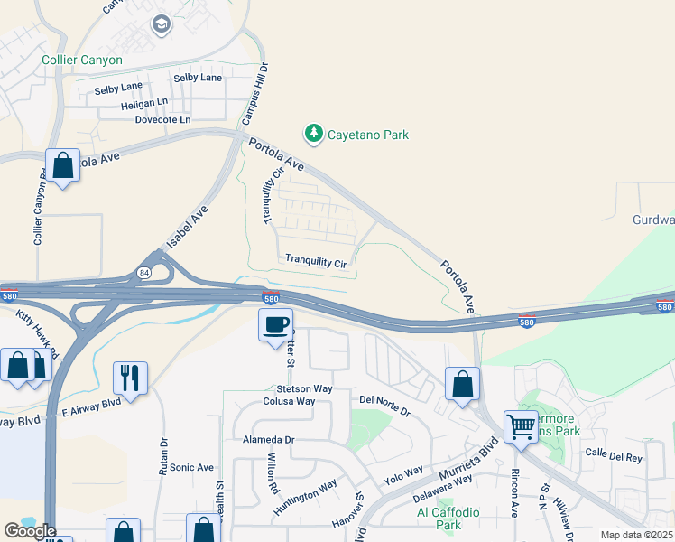 map of restaurants, bars, coffee shops, grocery stores, and more near 881 Tranquility Circle in Livermore