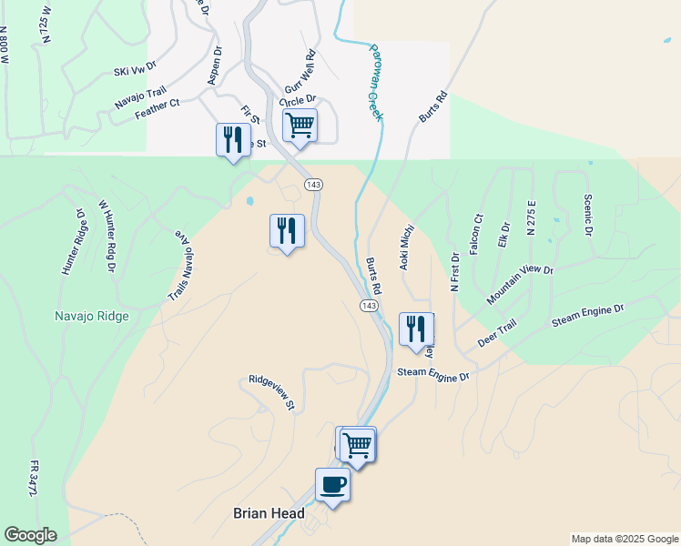 map of restaurants, bars, coffee shops, grocery stores, and more near 226 Pine Tree Way in Brian Head