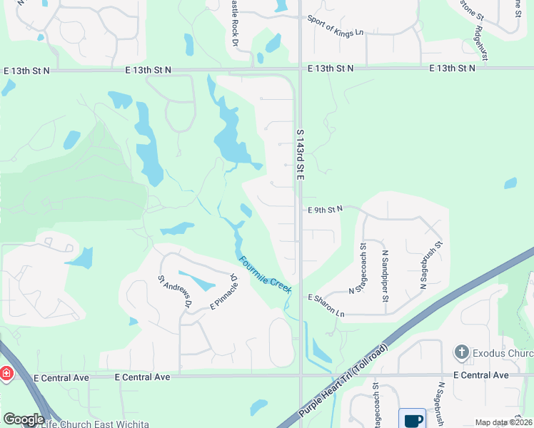 map of restaurants, bars, coffee shops, grocery stores, and more near 14311 East Killarney Circle in Wichita