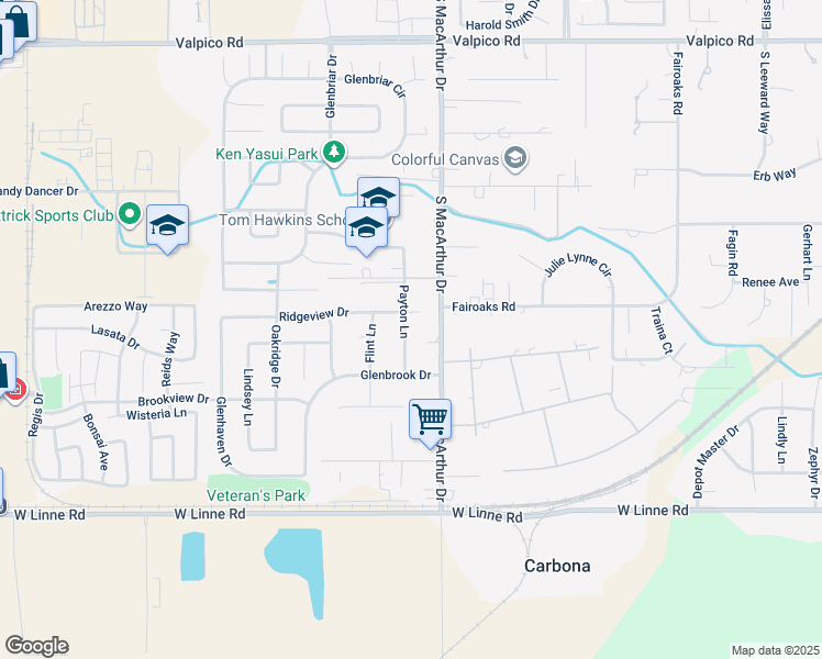 map of restaurants, bars, coffee shops, grocery stores, and more near 4104 Payton Lane in Tracy