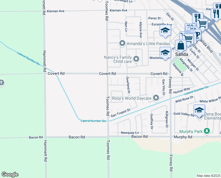 map of restaurants, bars, coffee shops, grocery stores, and more near 4400 Diamond Court in Salida