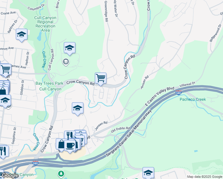 map of restaurants, bars, coffee shops, grocery stores, and more near 5389 San Simeon Place in Castro Valley