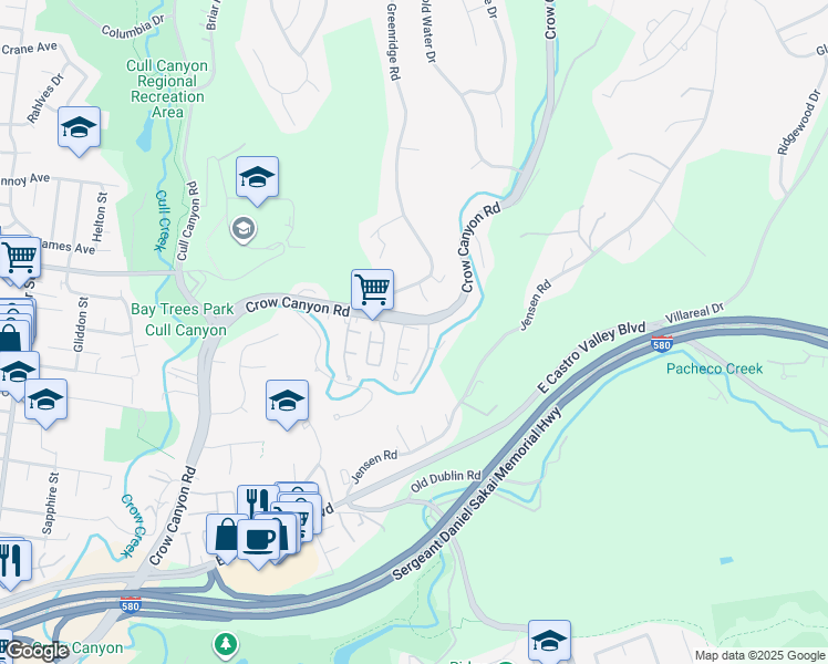 map of restaurants, bars, coffee shops, grocery stores, and more near 5389 San Simeon Place in Castro Valley