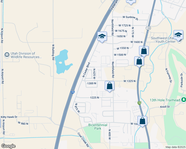 map of restaurants, bars, coffee shops, grocery stores, and more near 1374 North 650 West in Cedar City