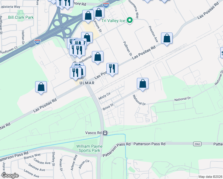 map of restaurants, bars, coffee shops, grocery stores, and more near 506 Misty Lane in Livermore