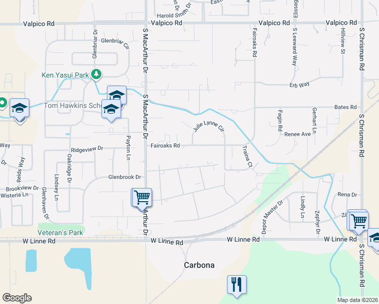 map of restaurants, bars, coffee shops, grocery stores, and more near 8721 Julie Lynne Circle in Tracy