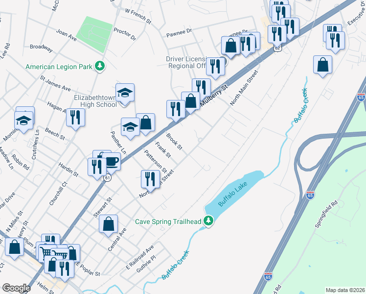 map of restaurants, bars, coffee shops, grocery stores, and more near 113 Brook Street in Elizabethtown