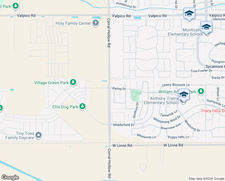 map of restaurants, bars, coffee shops, grocery stores, and more near 1970 Notre Dame Court in Tracy