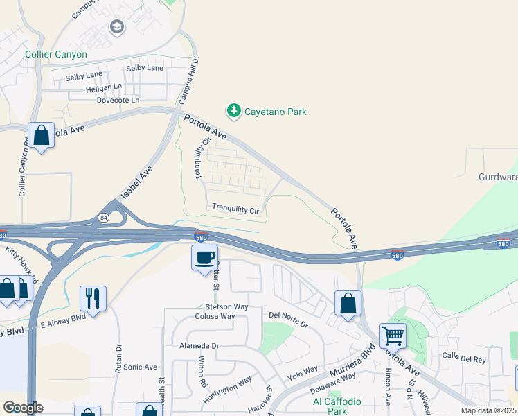 map of restaurants, bars, coffee shops, grocery stores, and more near 697 Sandalwood Drive in Livermore