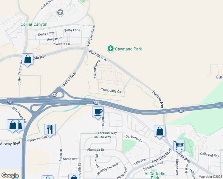map of restaurants, bars, coffee shops, grocery stores, and more near 665 Sandalwood Drive in Livermore