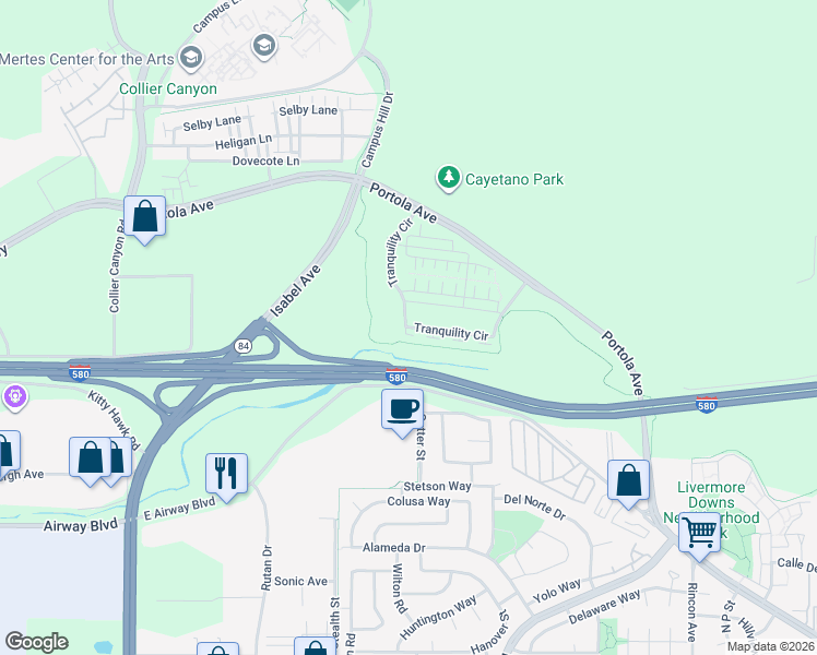 map of restaurants, bars, coffee shops, grocery stores, and more near 708 Tranquility Circle in Livermore
