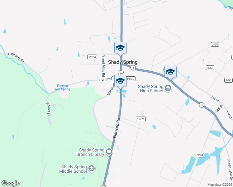 map of restaurants, bars, coffee shops, grocery stores, and more near 214 Flat Top Road in Shady Spring