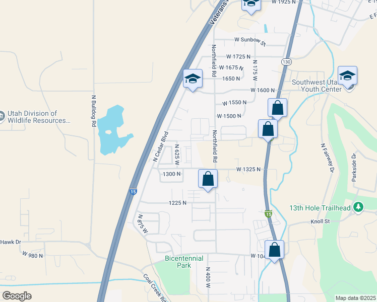 map of restaurants, bars, coffee shops, grocery stores, and more near 485 1425 North Street in Cedar City