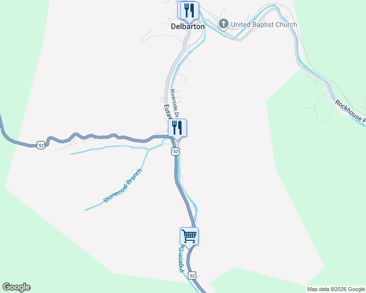 map of restaurants, bars, coffee shops, grocery stores, and more near 52 County Highway 65/12 in Delbarton