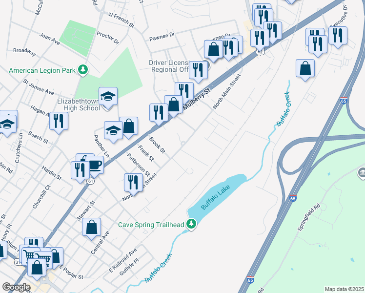 map of restaurants, bars, coffee shops, grocery stores, and more near 2030 North Dixie Highway in Elizabethtown