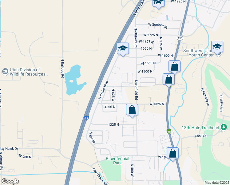 map of restaurants, bars, coffee shops, grocery stores, and more near 1396 North 625 West in Cedar City