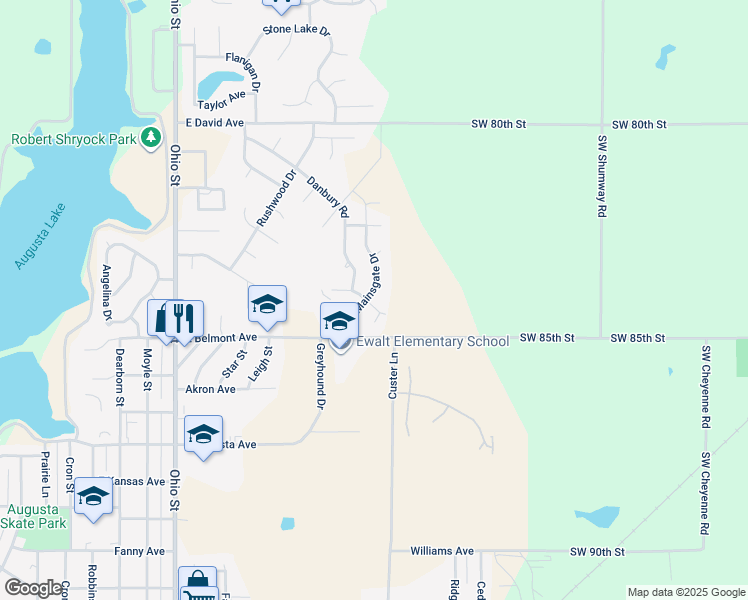 map of restaurants, bars, coffee shops, grocery stores, and more near 2500 Mainsgate Drive in Augusta