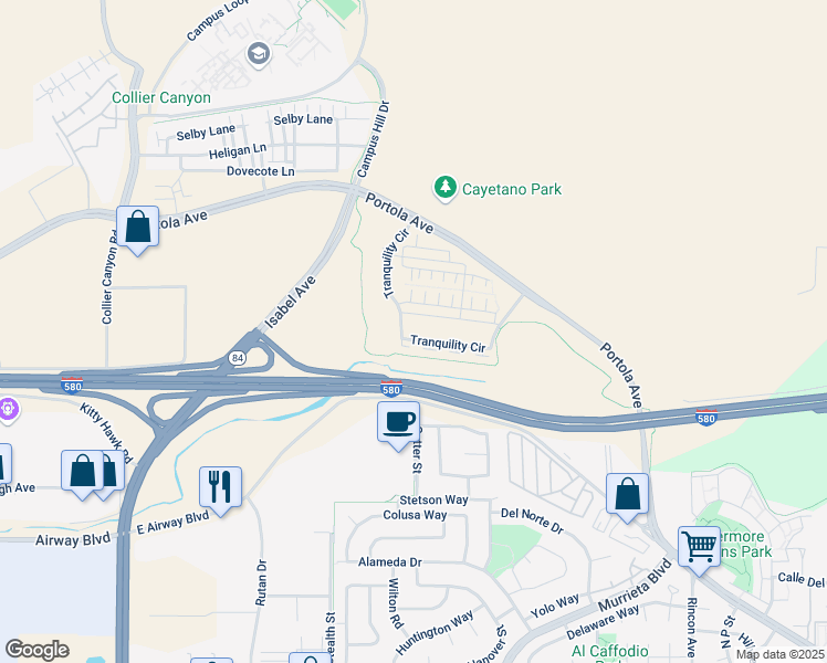 map of restaurants, bars, coffee shops, grocery stores, and more near 708 Tranquility Circle in Livermore