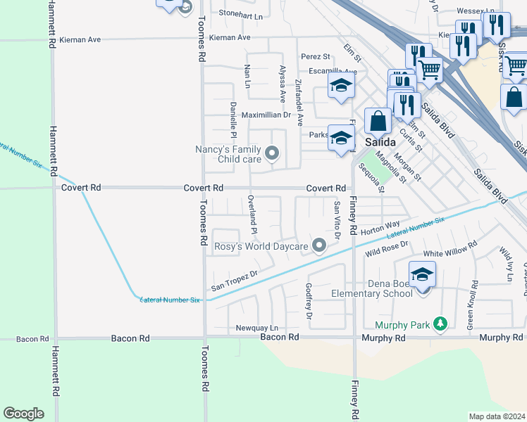 map of restaurants, bars, coffee shops, grocery stores, and more near 5216 Sportorno Court in Salida
