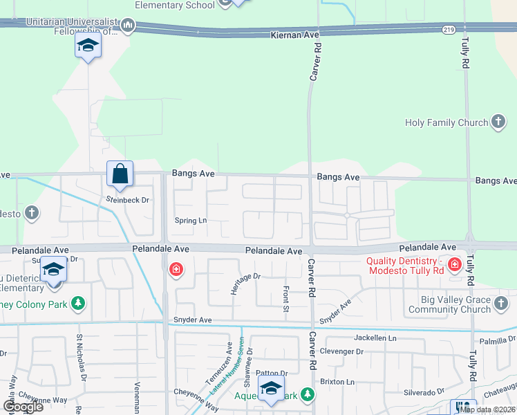 map of restaurants, bars, coffee shops, grocery stores, and more near 1813 Savoie Way in Modesto