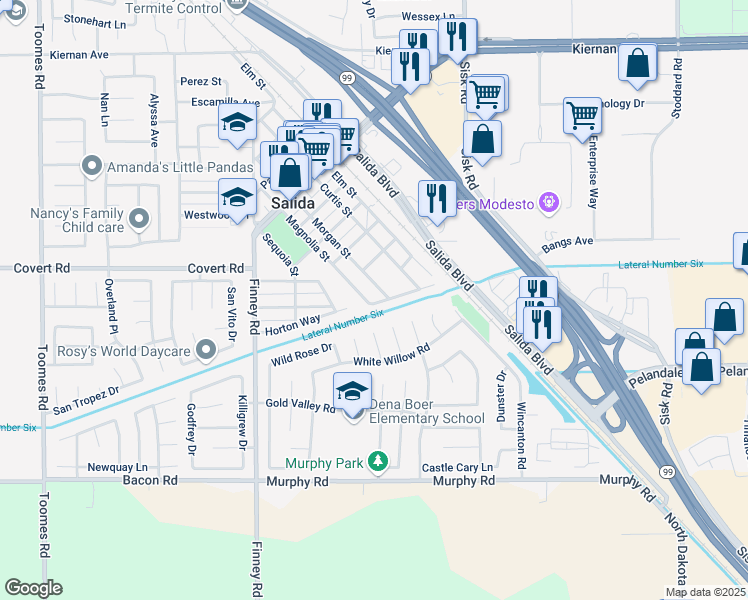 map of restaurants, bars, coffee shops, grocery stores, and more near 4719 Carlson Way in Salida