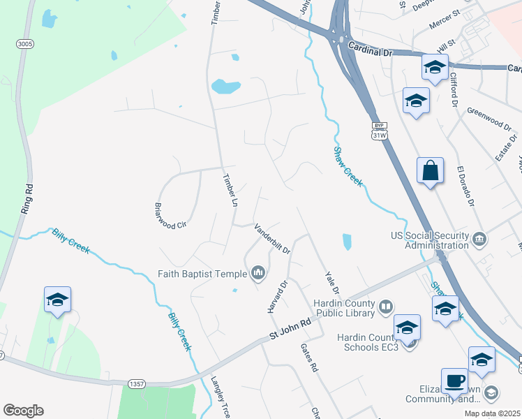 map of restaurants, bars, coffee shops, grocery stores, and more near 713 Vanderbilt Drive in Elizabethtown