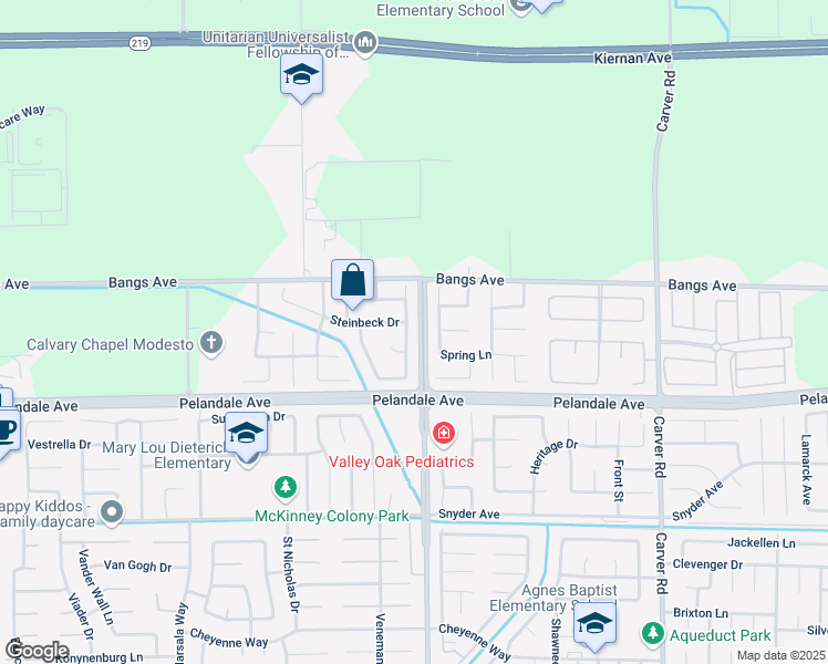 map of restaurants, bars, coffee shops, grocery stores, and more near 4232 Blake Drive in Modesto