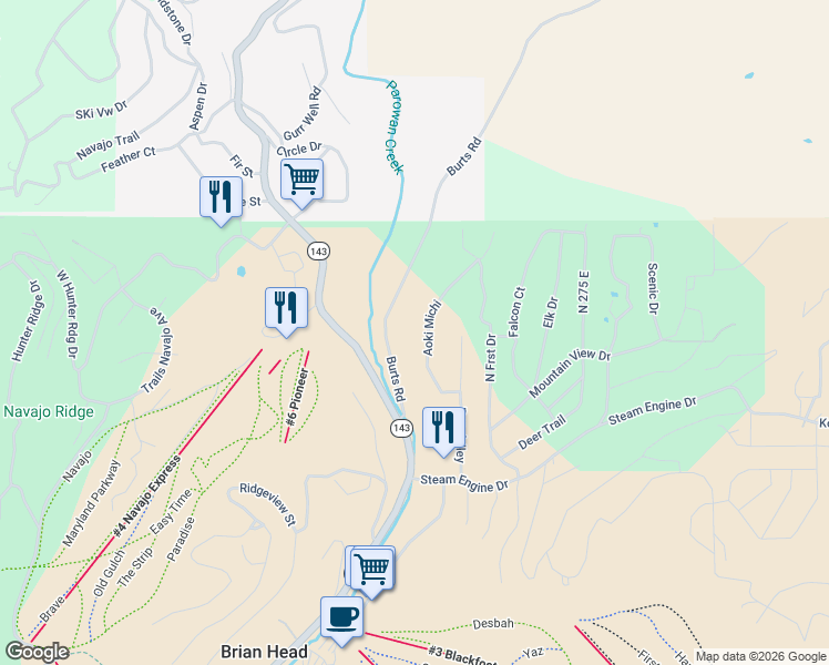 map of restaurants, bars, coffee shops, grocery stores, and more near 299 Aoki Michi in Brian Head