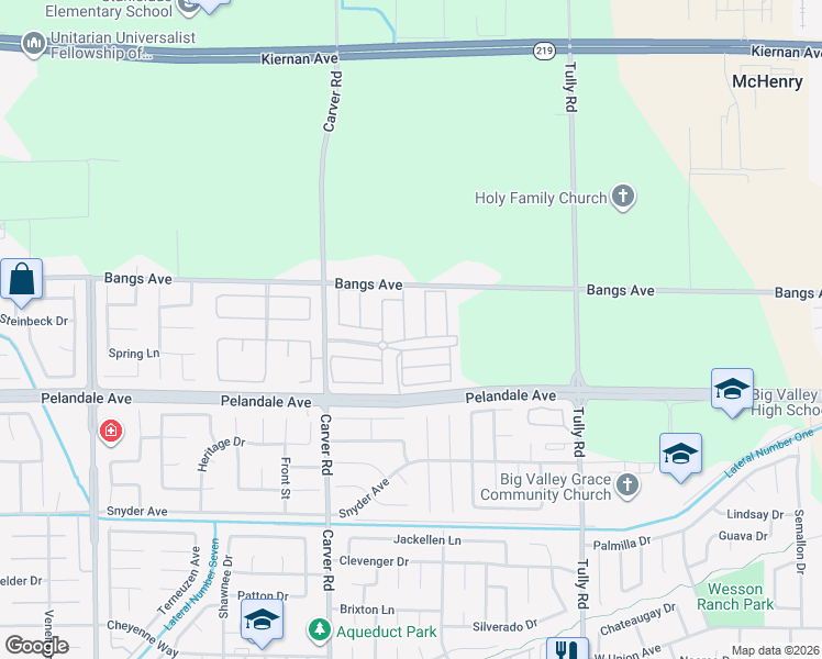 map of restaurants, bars, coffee shops, grocery stores, and more near 1609 Bangs Avenue in Modesto