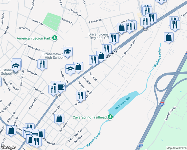 map of restaurants, bars, coffee shops, grocery stores, and more near 113 Brook Street in Elizabethtown