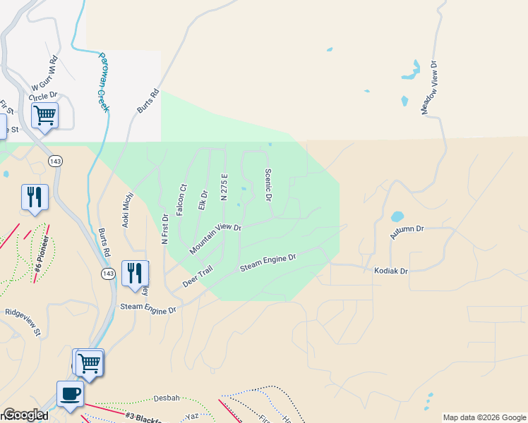 map of restaurants, bars, coffee shops, grocery stores, and more near 311 Scenic Drive in Brian Head