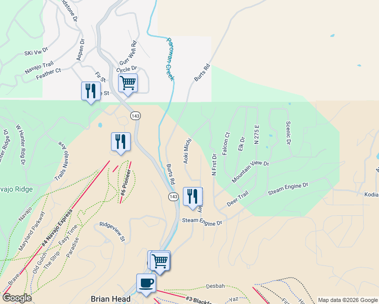 map of restaurants, bars, coffee shops, grocery stores, and more near 303 Rue Jolley in Brian Head