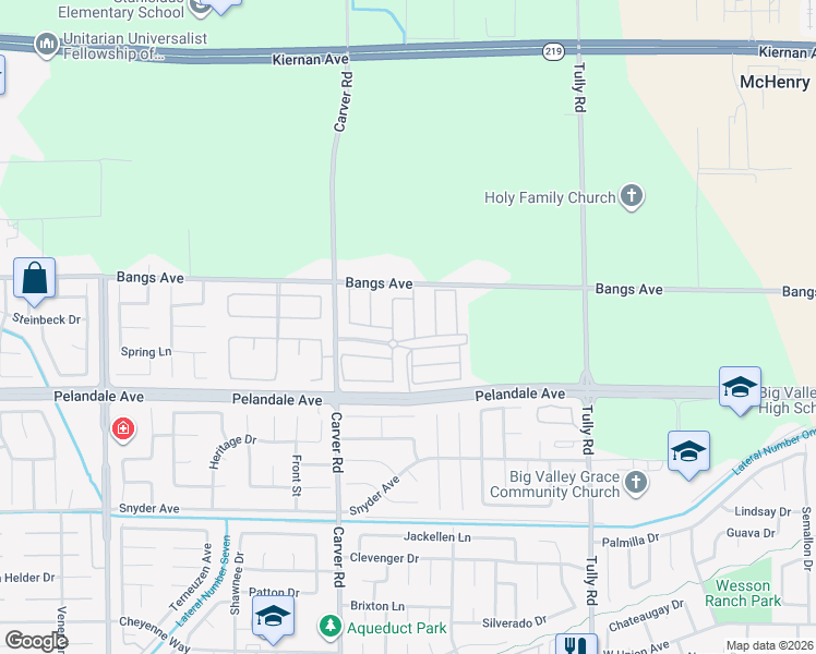 map of restaurants, bars, coffee shops, grocery stores, and more near 1609 Bangs Avenue in Modesto