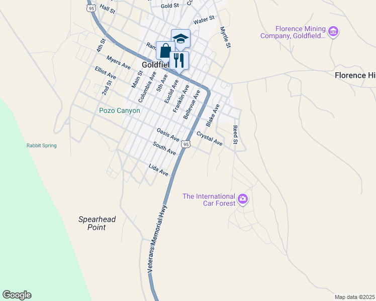 map of restaurants, bars, coffee shops, grocery stores, and more near U.S. Route 95 in Goldfield