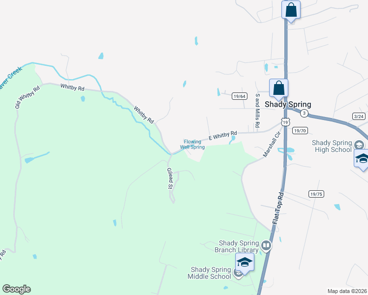 map of restaurants, bars, coffee shops, grocery stores, and more near 330 East Whitby Road in Shady Spring