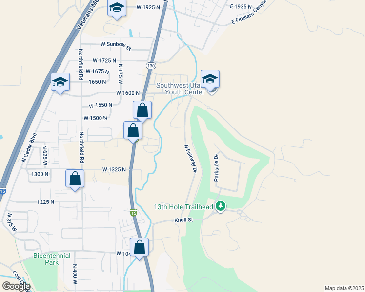 map of restaurants, bars, coffee shops, grocery stores, and more near 1421 North Fairway Drive in Cedar City