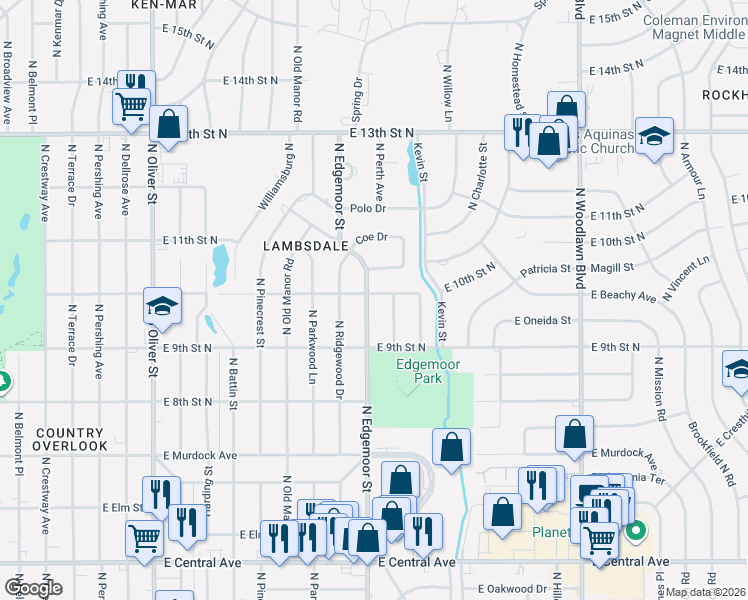 map of restaurants, bars, coffee shops, grocery stores, and more near 1045 North Christine in Wichita