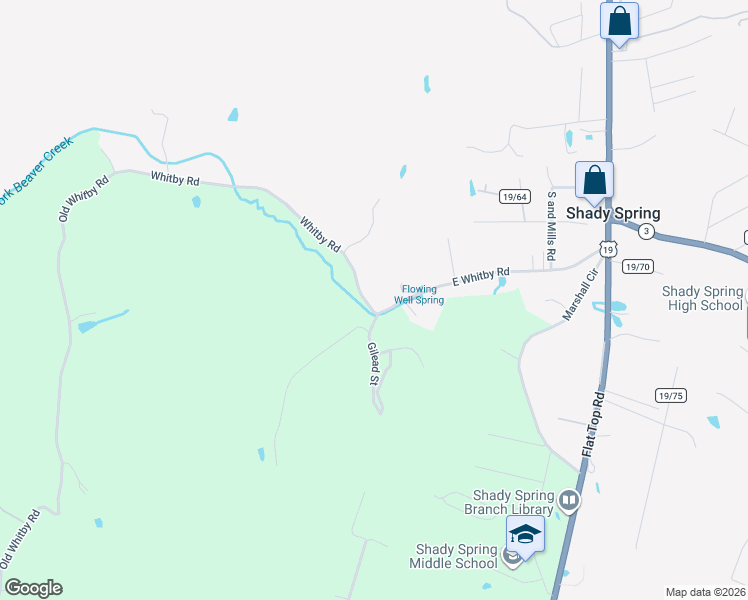 map of restaurants, bars, coffee shops, grocery stores, and more near 330-346 East Whitby Road in Shady Spring