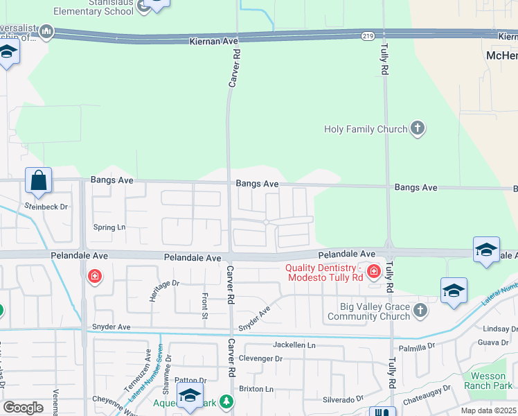 map of restaurants, bars, coffee shops, grocery stores, and more near 1605 Radiance Lane in Modesto