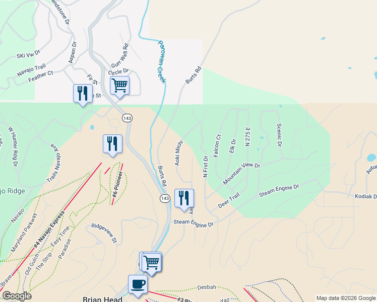 map of restaurants, bars, coffee shops, grocery stores, and more near 303 Rue Jolley in Brian Head