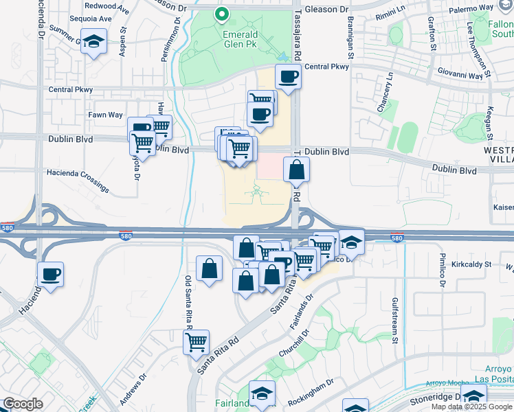 map of restaurants, bars, coffee shops, grocery stores, and more near 4140 Dublin Boulevard in Dublin