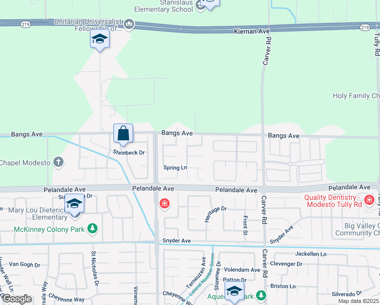 map of restaurants, bars, coffee shops, grocery stores, and more near 1929 Sunflower Court in Modesto