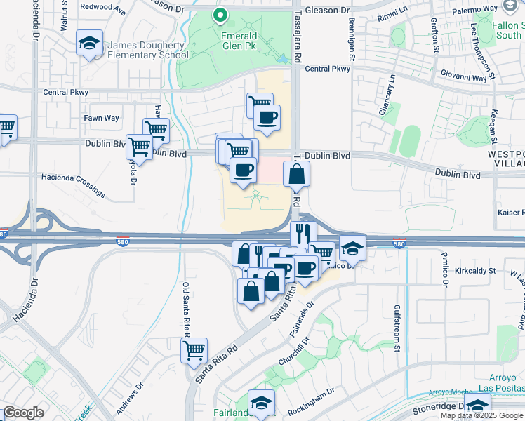 map of restaurants, bars, coffee shops, grocery stores, and more near 4140 Dublin Boulevard in Dublin