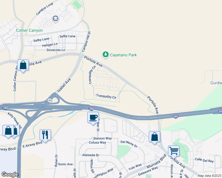 map of restaurants, bars, coffee shops, grocery stores, and more near 570 Sandalwood Drive in Livermore