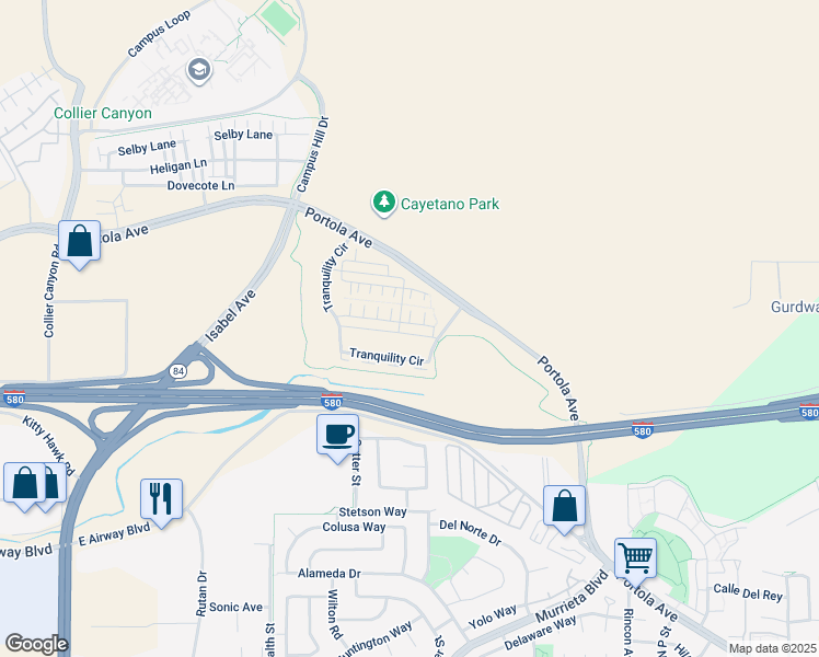 map of restaurants, bars, coffee shops, grocery stores, and more near 570 Sandalwood Drive in Livermore