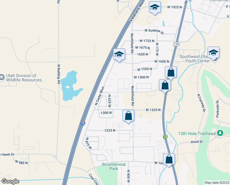 map of restaurants, bars, coffee shops, grocery stores, and more near 474 West 1425 North in Cedar City