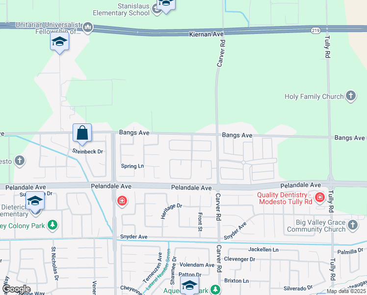 map of restaurants, bars, coffee shops, grocery stores, and more near 1809 Saint Mayeul Drive in Modesto