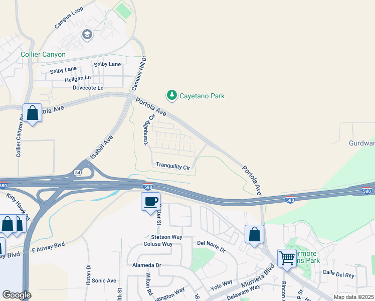 map of restaurants, bars, coffee shops, grocery stores, and more near 697 Sandalwood Drive in Livermore
