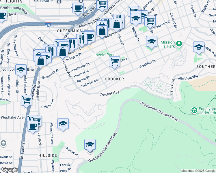 map of restaurants, bars, coffee shops, grocery stores, and more near 788 Templeton Avenue in Daly City